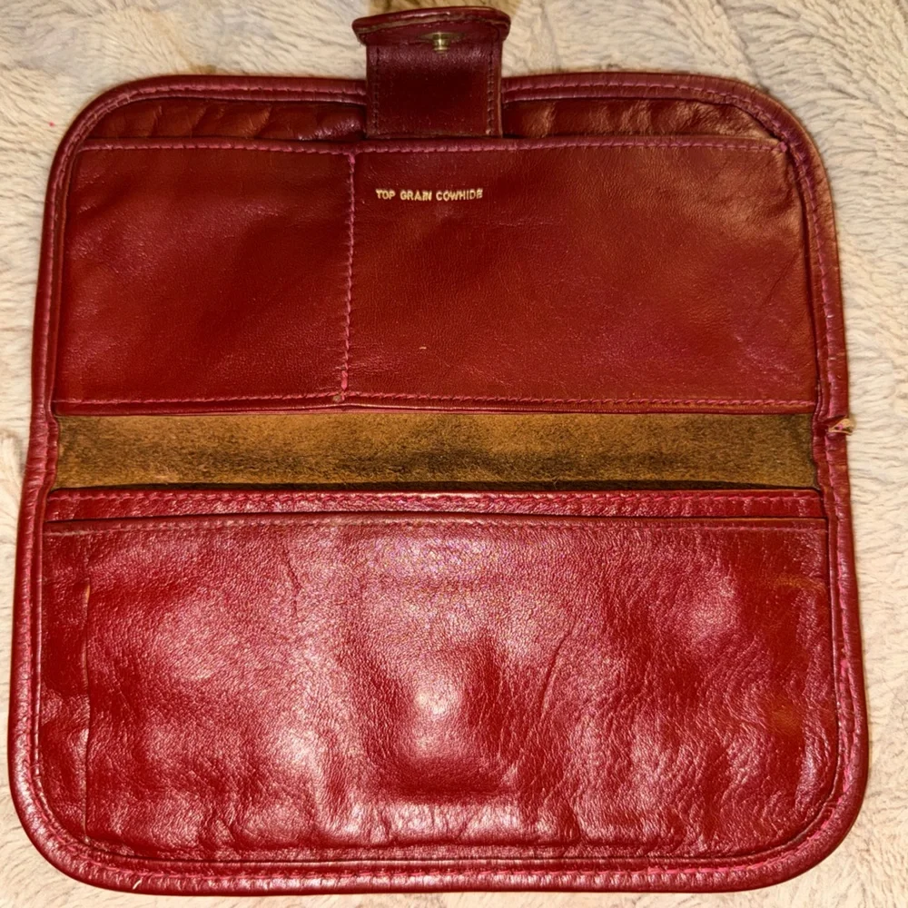 Vintage 80s PAZZO checkbook, coin, purse, wallet, red, cowhide, soft leather